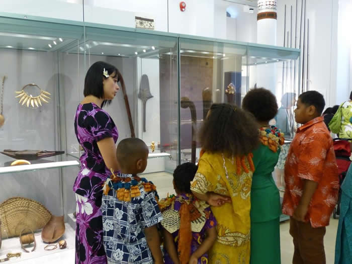 The Vosa Vakaviti children getting a tour of the exhibition at MAA